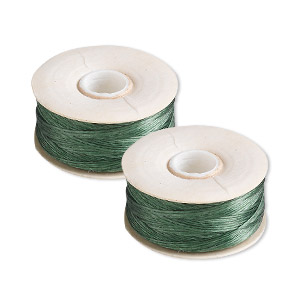 Thread, Nymo&reg;, nylon, green, size D. Sold per pkg of (2) 64-yard bobbins.