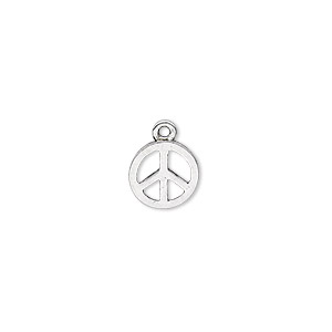 Charm, antique silver-plated &quot;pewter&quot; (zinc-based alloy), 9mm peace sign. Sold per pkg of 20.