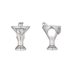 Bead, Dione&reg;, glass and antique silver-plated pewter (tin-based alloy), clear AB, 17x11.5mm martini glass, 5mm hole. Sold individually.