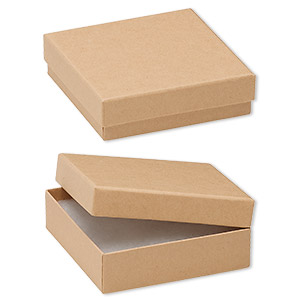 Box, kraft paper, cotton-filled, 3-1/2 x 3-1/2 x 1-inch square. Sold per pkg of 10.