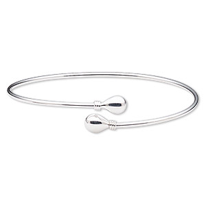Bracelet, cuff, Create Compliments&reg;, sterling silver, 2mm wide with 9x7mm teardrop, 8-inch adjustable. Sold individually.
