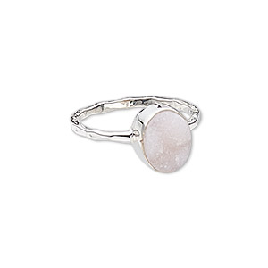 Ring, druzy (dyed) and sterling silver, pink, 11mm wide with oval, size 9. Sold individually.