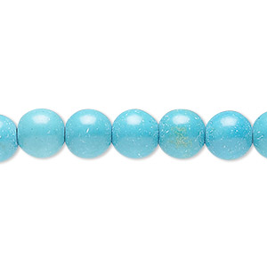 Bead, magnesite (dyed / stabilized), blue, 7-8mm round, C grade, Mohs hardness 3-1/2 to 4. Sold per 15-inch strand.