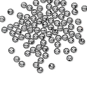 Bead, gunmetal-plated brass, 3mm corrugated round. Sold per pkg of 100.