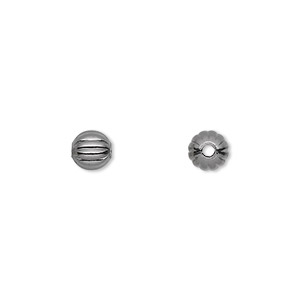 Bead, gunmetal-plated brass, 6mm corrugated round. Sold per pkg of 100.