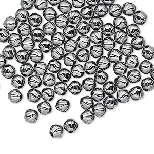 Bead, gunmetal-plated brass, 4x4mm corrugated double cone. Sold per pkg of 100.