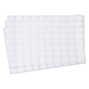 Adhesive label, paper, white, 1/2 x 3/8 inch oval. Sold per pkg of 1,040.