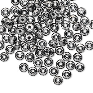 Bead, gunmetal-plated brass, 4.5x2.5mm corrugated rondelle. Sold per pkg of 100.