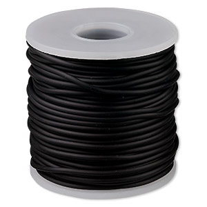 Cord, synthetic rubber, black, 2mm round. Sold per pkg of 25 meters (82 feet).