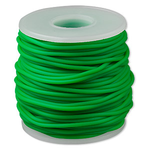 Cord, synthetic rubber, green, 2mm round. Sold per pkg of 25 meters (82 feet).