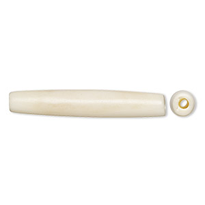 Bead, bone (bleached), white, 38x5mm-38x8mm hand-cut hairpipe, Mohs hardness 2-1/2. Sold per pkg of 24.