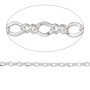 Chain, Argentium&reg; silver, 2mm figure 8. Sold per pkg of 5 feet.