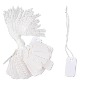 Tag, paper and cotton, white, 1 x 1/2 inch. Sold per pkg of 100.