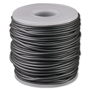 Cord, synthetic rubber, pewter, 2mm round. Sold per pkg of 25 meters (82 feet).