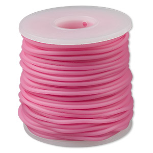 Cord, synthetic rubber, pink, 2mm round. Sold per pkg of 25 meters (82 feet).