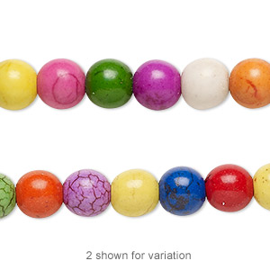 Bead, magnesite (dyed / assembled), multicolored, 8mm round, Mohs hardness 3-1/2 to 4. Sold per 15-1/2&quot; to 16&quot; strand.