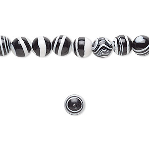 Bead, resin, black and white, 6mm round. Sold per 15-1/2&quot; to 16&quot; strand.