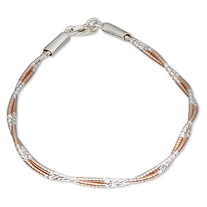 Bracelet, 2-strand, sterling silver and rose gold-plated sterling silver, 1.2mm diamond-cut twisted snake, 7-1/2 inches with lobster claw clasp. Sold individually.