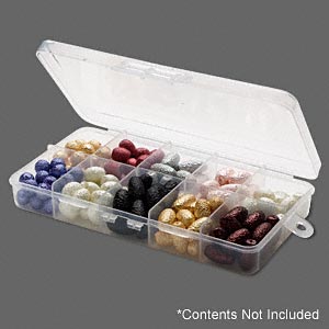 Organizer, plastic, clear, 7x1x5-inch rectangle with 24