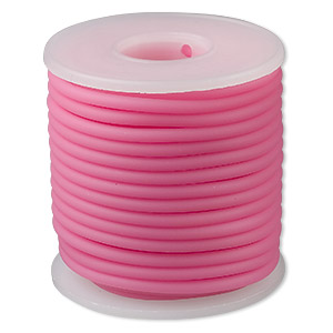 Cord, synthetic rubber, pink, 3mm round. Sold per pkg of 10 meters (32.8 feet).