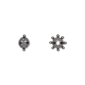 Bead, gunmetal-plated steel, 8x6mm studded round. Sold per pkg of 10.