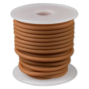 Cord, synthetic rubber, beige, 4mm round. Sold per pkg of 10 meters (32.8 feet).