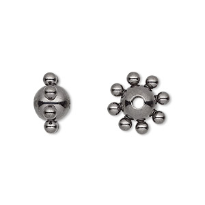 Bead, gunmetal-plated steel, 13x8mm studded round. Sold per pkg of 10.