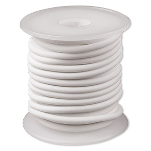 Cord, synthetic rubber, white, 4mm round. Sold per pkg of 10 meters (32.8 feet).