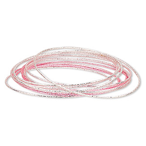 Bracelet, bangle, steel, pale pink / light pink / pink, 1mm wide, 8 inches. Sold per 12-piece set.