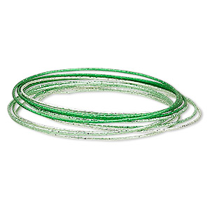 Bracelet, bangle, steel, light green / green / dark green, 1mm wide, 8 inches. Sold per 12-piece set.