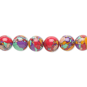 Bead, resin, multicolored, 8mm round with mosaic design. Sold per 15-1/2&quot; to 16&quot; strand.