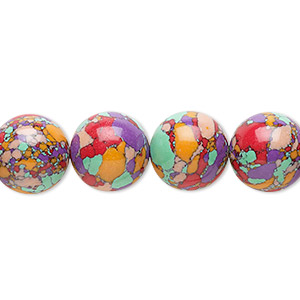 Bead, resin, multicolored, 12mm round with mosaic design. Sold per 15-1/2&quot; to 16&quot; strand.