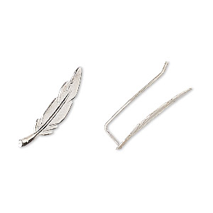 Earring, Create Compliments&reg;, sterling silver, 20x4.5mm left- and right-facing feather ear climber, 23 gauge. Sold per pair.