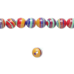 Bead, resin, multicolored, 6mm round with swirls. Sold per 15-1/2&quot; to 16&quot; strand.