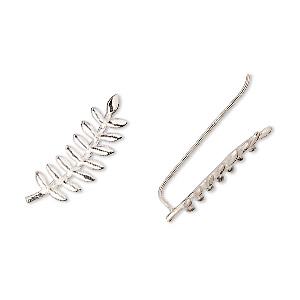 Earring, Create Compliments&reg;, sterling silver, 20.5x8.5mm left- and right-facing fern leaves ear climber, 23 gauge. Sold per pair.