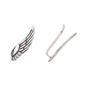 Earring, Create Compliments&reg;, sterling silver, 20.5x6mm left- and right-facing wings ear climber, 23 gauge. Sold per pair.