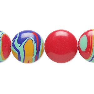 Bead, resin, multicolored, 16mm flat round with swirls. Sold per 15&quot; to 16&quot; strand.