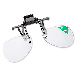 Magnifier, MagniClips&reg;, acrylic and vinyl, black and clear, +2 magnification clip-on style lenses. Sold individually.