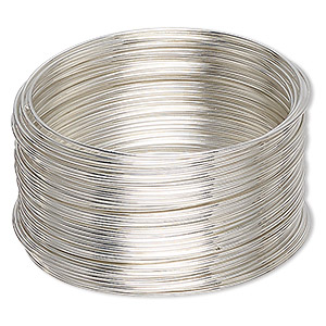 Memory wire, silver-plated stainless steel, 1-3/4 inch bracelet, 0.65-0.75mm thick. Sold per 1-ounce pkg, approximately 60 loops.