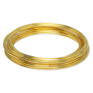 Memory wire, gold-finished stainless steel, 2-1/4 inch bracelet, 0.65-0.75mm thick. Sold per 1-ounce pkg, approximately 50 loops.
