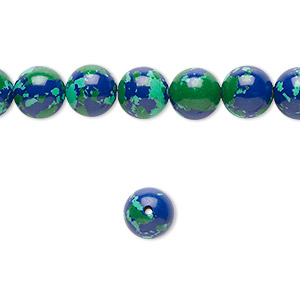 Bead, resin, dark blue / green / turquoise blue, 8mm round. Sold per 15-1/2&quot; to 16&quot; strand.