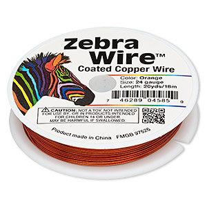 Wire, Zebra Wire&#153;, color-coated copper, orange, round, 24 gauge. Sold per 20-yard spool.