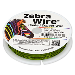 Wire, Zebra Wire&#153;, color-coated copper, lime green, round, 22 gauge. Sold per 15-yard spool.