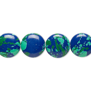 Bead, resin, dark blue / green / turquoise blue, 12mm flat round. Sold per 15&quot; to 16&quot; strand.