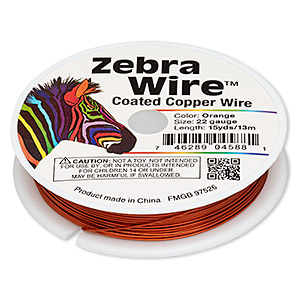 Wire, Zebra Wire&#153;, color-coated copper, orange, round, 22 gauge. Sold per 15-yard spool.