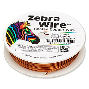 Wire, Zebra Wire&#153;, color-coated copper, orange, round, 20 gauge. Sold per 15-yard spool.