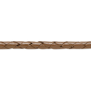 Bolo cord, leather, tan, 3.5-4.5mm round. Sold per pkg of (4) 35-inch ...