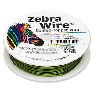 Wire, Zebra Wire&#153;, color-coated copper, lime green, round, 18 gauge. Sold per 10-yard spool.