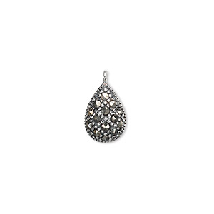 Sterling silver and marcasite drops, 12x10mm. Sold per pkg of 2.
