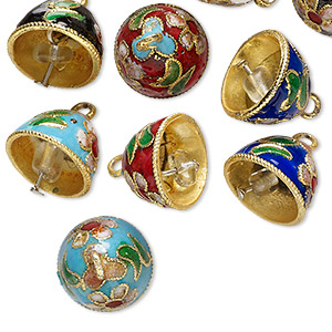 Bell, cloisonn&#233;, copper and enamel, multicolored, 12x10mm bell. Sold per pkg of 10.